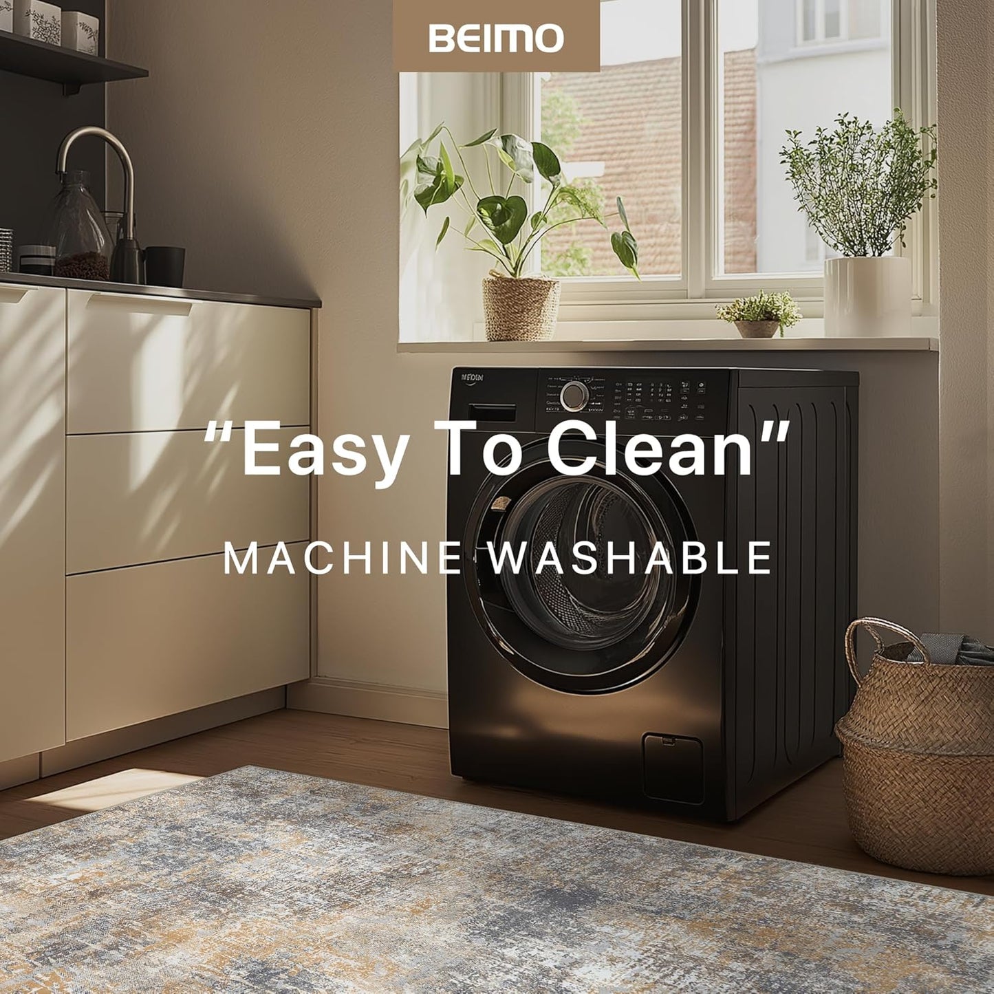 Area Rugs 8x10 for Living Room Bedroom, Modern Abstract Machine Washable Rug, Large Soft Low Pile Floor Cover with Non Slip Backing for Dining Room, Warm Beige Mist