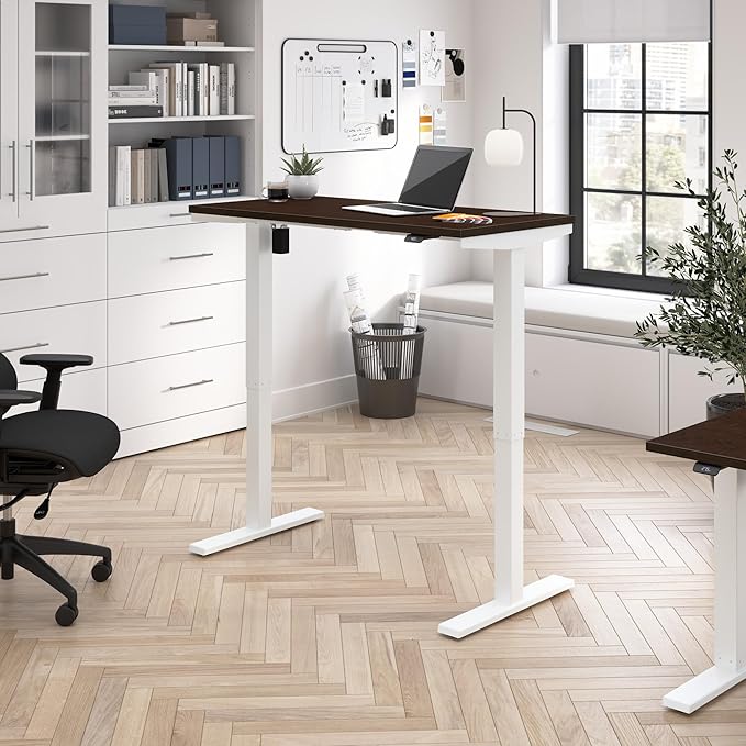 Bush Business Furniture 48-inch Electric Height Adjustable Standing Desk, Ergonomic Sit-Stand Computer Table for Home and Professional Office, Move 40 Series, Mocha Cherry with White Base