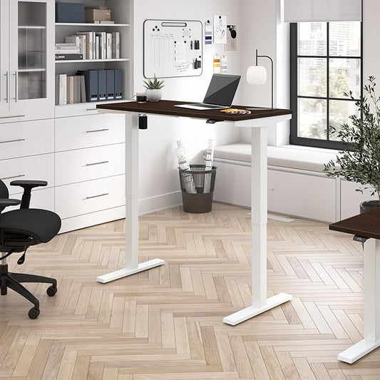 Bush Business Furniture 48-inch Electric Height Adjustable Standing Desk, Ergonomic Sit-Stand Computer Table for Home and Professional Office, Move 40 Series, Mocha Cherry with White Base