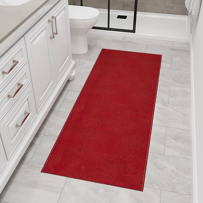 Ottomanson 2'7" x 9' Ultra-Thin Hallway Runner Rug - Durable Non-Slip Carpet for High-Traffic Areas - Fits Under Doors for Seamless Entry - Ideal for Kitchen, Entryway, Bedroom & Living Room, Red