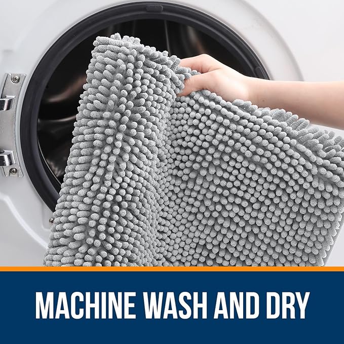 OLANLY Bathroom Rugs 44x32, Extra Soft Absorbent Chenille Bath Rugs, Rubber Backing Quick Dry, Machine Washable Bath Mats for Bathroom Floor, Tub and Shower, Home Decor Accessories, Light Grey