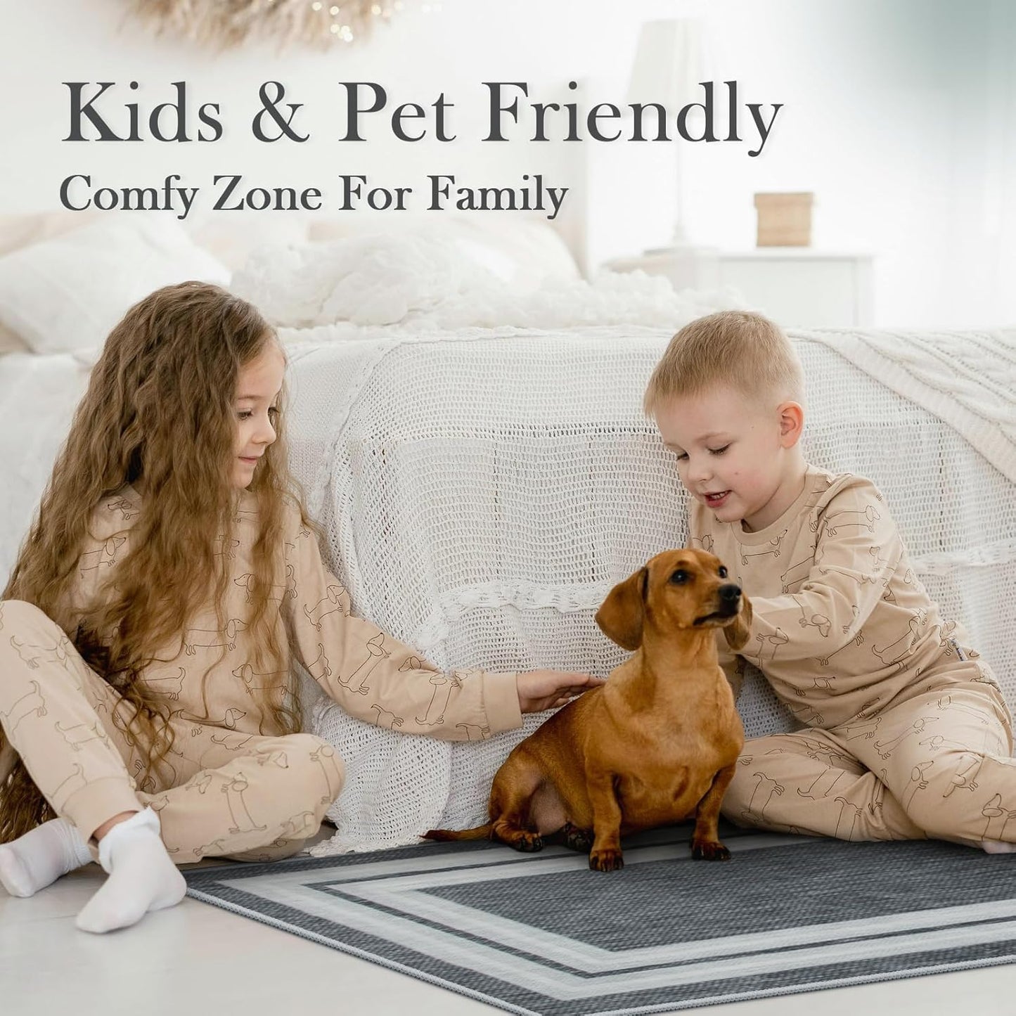 OJIA Modern Bordered Washable Rug 3'x5', Non Slip Throw Rugs for Entryway Soft Bedroom Entry Mat Non-Shedding Accent Rugs Indoor Door Mat Small Carpet for Kitchen Bathroom Office