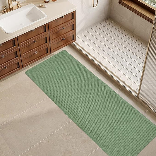 ZALL Waffle Bath Mat,Super Absorbent Non Slip Bathroom Rug,Sage Green 24X60inch,Machine Washable Ultra Soft Floor Mats