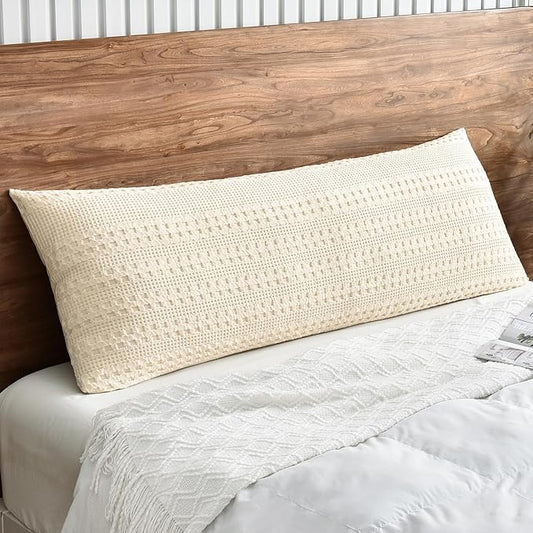 PHF Waffle Weave Body Pillowcase with Zipper, 1 Pack 100% Cotton 20" x 54" Pillow Sham, No Insert, Soft & Breathable Pillow Case, Aesthetic Woven Body Pillow Cover for Bedroom Decor, Undyed