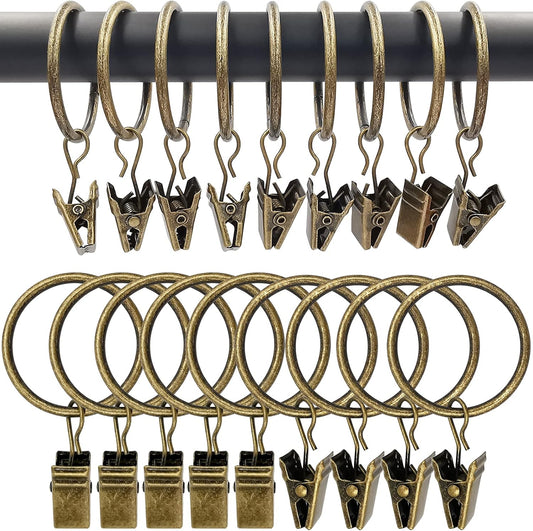 100 Pack Curtain Rings with Clips, Drapery Clips with Rings, Drapes Rings 1.26 in Interior Diameter, Fits up to 1 in Curtain Rod, Bronze