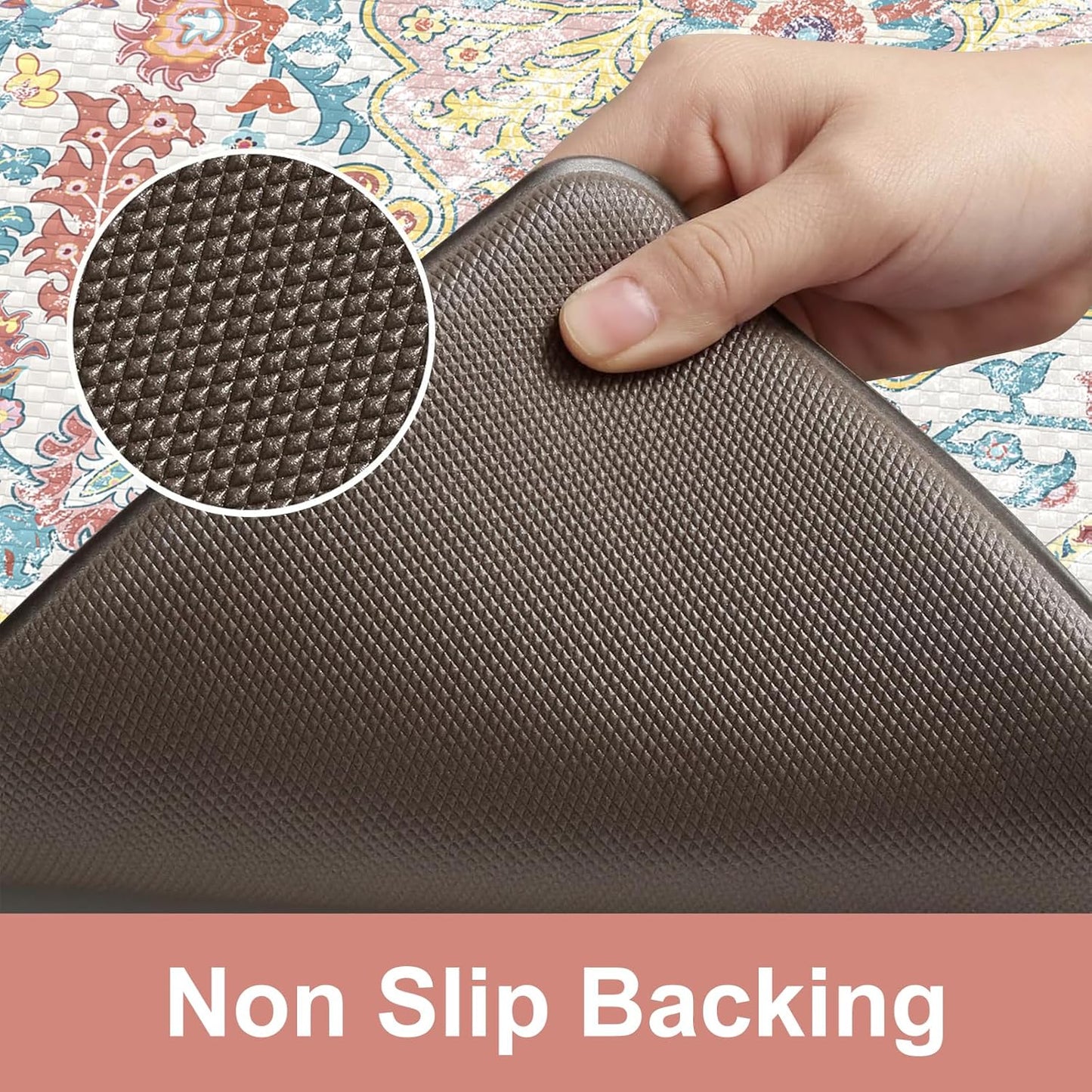 KIMODE Kitchen Mats for Floor, 17"x47"+17"x29" Boho Vintage Kitchen Rugs 2 PCS, Cushioned Anti Fatigue Mats for Kitchen Floor, Non-Slip Kitchen Floor Mats, Sink, Laundry, Office, Desk Pink