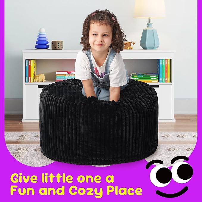 Hobestluk Bean Bag Chairs 2.5FT Bean Bag Chair with Memory Foam Filled & Stripe Plush Cover Small Bean Bag Chairs for Playroom, Living Room, Bedroom (Black)