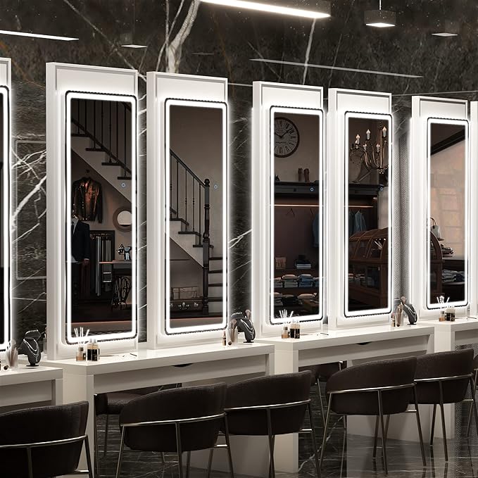 Hasipu LED Door Mirror Full Length, 44.1" x 15.8" Lighted Over The Hanging, Full Body Wall Mounted, Light Up Long Dressing, Round White