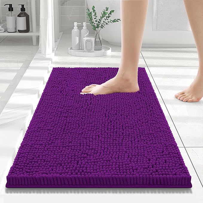 Smiry Luxury Chenille Bathroom Rugs 24x16, Extra Soft and Absorbent Shaggy Bath Mat, Machine Washable, Non-Slip Plush Carpet Runner for Tub, Shower, and Floor, Home Decor Accessories, Violet