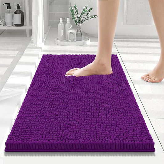 Smiry Luxury Chenille Bathroom Rugs 24x16, Extra Soft and Absorbent Shaggy Bath Mat, Machine Washable, Non-Slip Plush Carpet Runner for Tub, Shower, and Floor, Home Decor Accessories, Violet