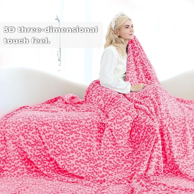 Pink Fleece Throw Blanket Soft Flannel Leopard Blankets Cozy Fuzzy Plush Warm Throws for Girls Women