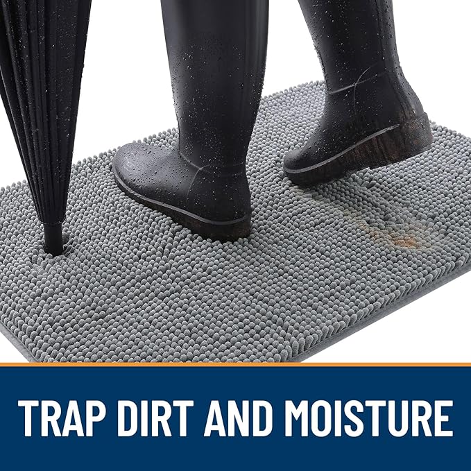 OLANLY Dog Door Mat for Muddy Paws 40x24, Absorbs Moisture and Dirt, Absorbent Non-Slip Washable Doormat, Quick Dry Chenille Mud Mat for Dogs, Entry Indoor Entryway Carpet for Inside Floor, Grey