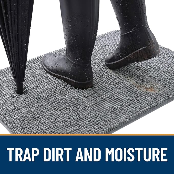 OLANLY Dog Door Mat for Muddy Paws 24x16, Absorbs Moisture and Dirt, Absorbent Non-Slip Washable Doormat, Quick Dry Chenille Mud Mat for Dogs, Entry Indoor Entryway Carpet for Inside Floor, Grey