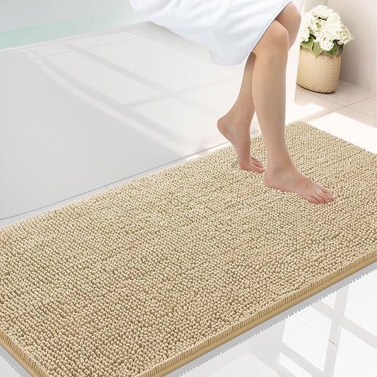 Smiry Luxury Chenille Bathroom Rugs 47x24, Extra Soft and Absorbent Shaggy Bath Mat, Machine Washable, Non-Slip Plush Carpet Runner for Tub, Shower, and Floor, Home Decor Accessories, Ivory