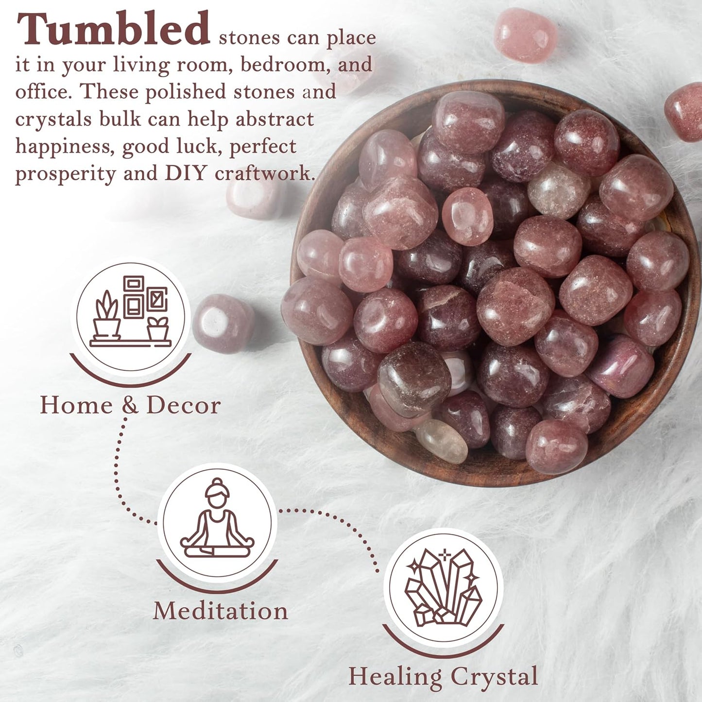 Crocon 1LB Strawberry Quartz Tumbled Stones and Natural Crystal 2000+ Carats for Reiki Healing Crystal Polished, Chakra Balancing, Reiki Gift, Home Decor Size : 20-25 mm