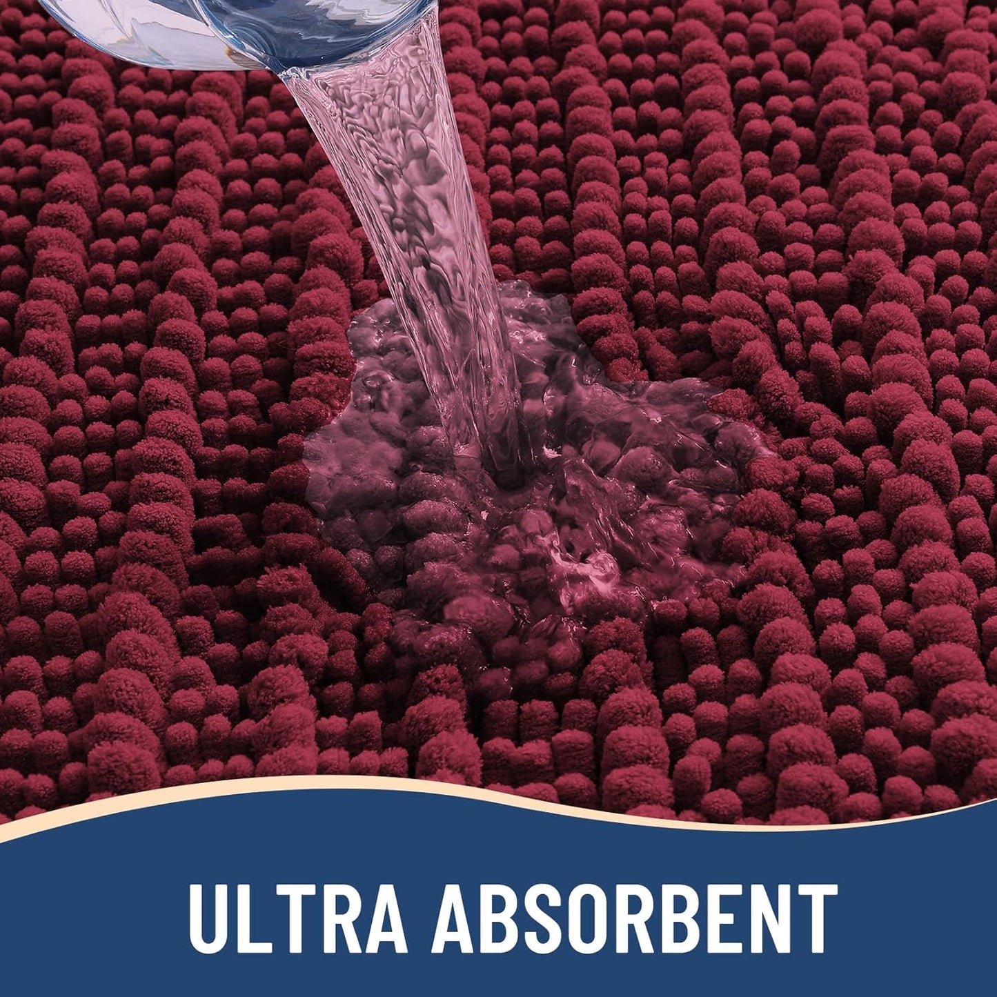 Arotive Luxury Chenille Bathroom Rug Mat, Extra Soft Thick Absorbent Shaggy Bath Rugs, Non-Slip Machine Wash Dry, Plush Bath Mats for Bathroom, Shower and Tub, 40x32, Burgundy