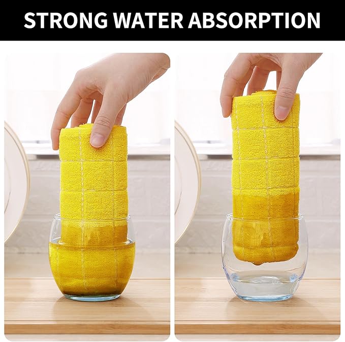 Homaxy 100% Cotton Terry Kitchen Dish Cloths, Ultra Soft and Absorbent Dish Towels for Kitchen, Perfect for Drying and Washing Dishes, 12 Pack, 12 x 12 Inches, Yellow