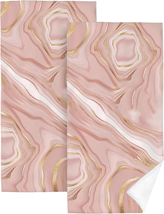 Pink Golden Bath Hand Towels for Bathroom Set of 2 Rose Pink Modern Bath Hand Towels for Bathroom Decorative Yoga Swim Hotel Spa Home Decor 14x28 Inch