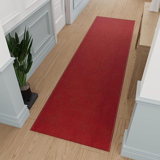 Ottomanson 2'7" x 40' Ultra-Thin Hallway Runner Rug - Durable Non-Slip Carpet for High-Traffic Areas - Fits Under Doors for Seamless Entry - Ideal for Kitchen, Entryway, Bedroom & Living Room, Red