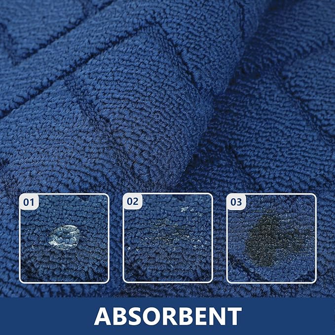 hicorfe Kitchen Runner Rug and Mats Sets,2 Pieces Super Absorbent Polypropylene Non-Slip Rug,Soft Comfort Floor Mat,Washable for Kitchen,Hallway,Office,Sink,Laundry(20" x 31.5"+20" x 59",Navy Blue)