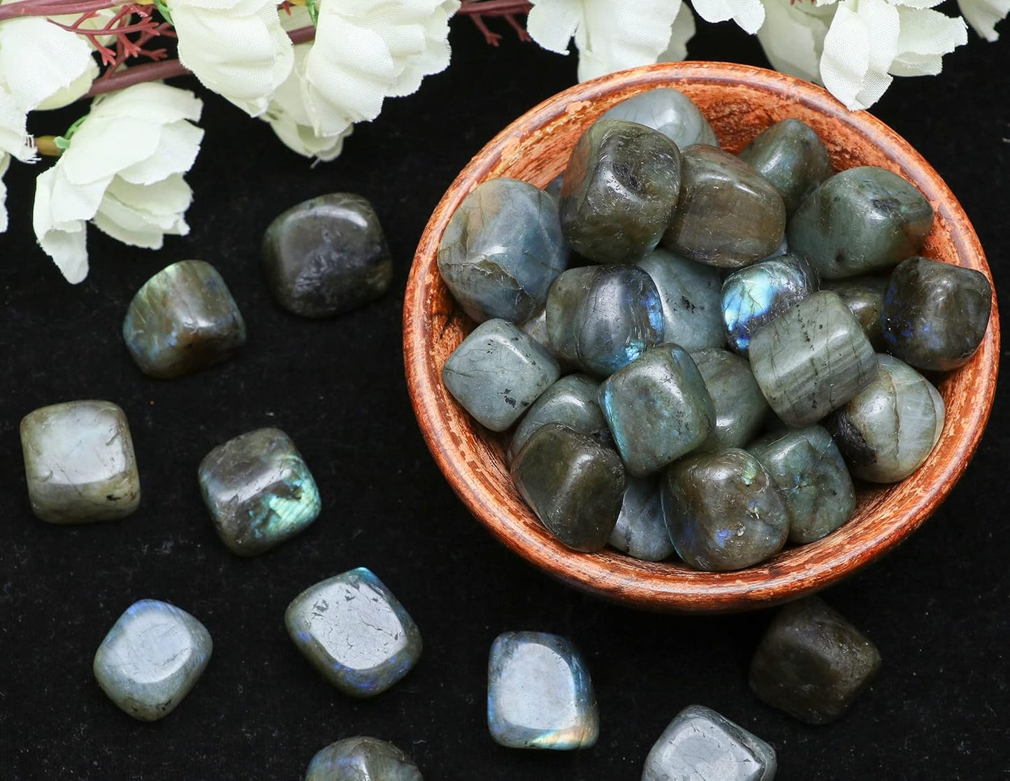 Crocon 1Lb Labradorite Tumbled Stones and Crystals Bulk Natural Crystal Kit for Reiki Healing Crystals Polished, Tumble Stones, Chakra Balancing, Good Luck, Reiki Gift, Home Decor Size : 20-25 mm