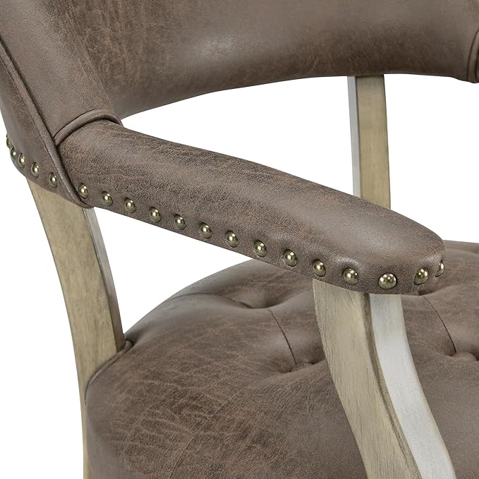 MODERION Modern Retro Brown Solid Wood Boss Caption's Dining & Office Desk Chairs with Wheels, Arms & Upholstered Seat, 31.5'H