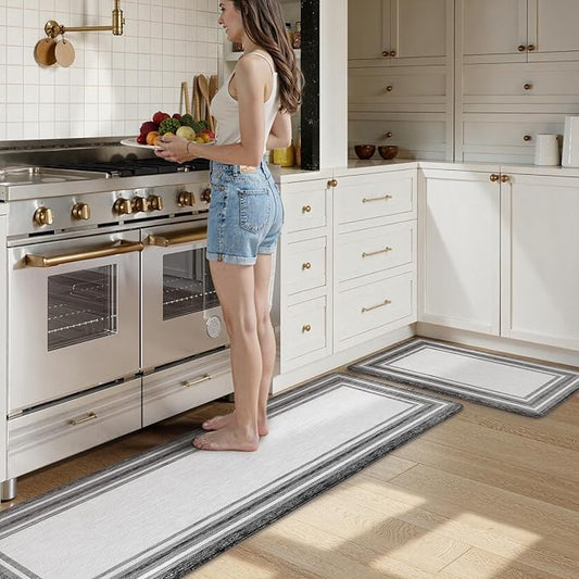 KIMODE Anti Fatigue Kitchen Mat Cushioned, Farmhouse Kitchen Rugs Sets of 2, Non Slip Memory Foam Kitchen Mat for Floor, Standing Desk Mat for Laundry Office Sink 20"x59"+20"x32" Grey