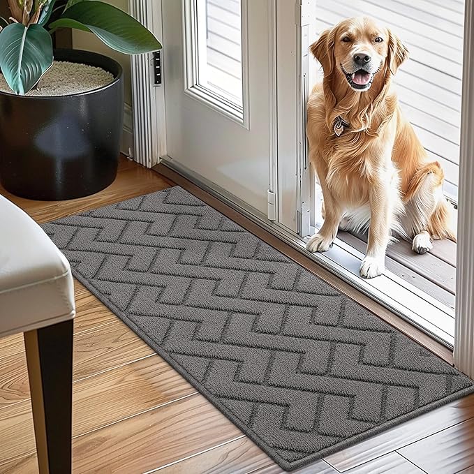 hicorfe Indoor Doormat,Front Back Door Mat Rubber Backing Non Slip Door Mats 20"x48" Absorbent Resist Dirt Entrance Doormat Inside Floor Mats for Entryway Washable Low-Profile(Grey)