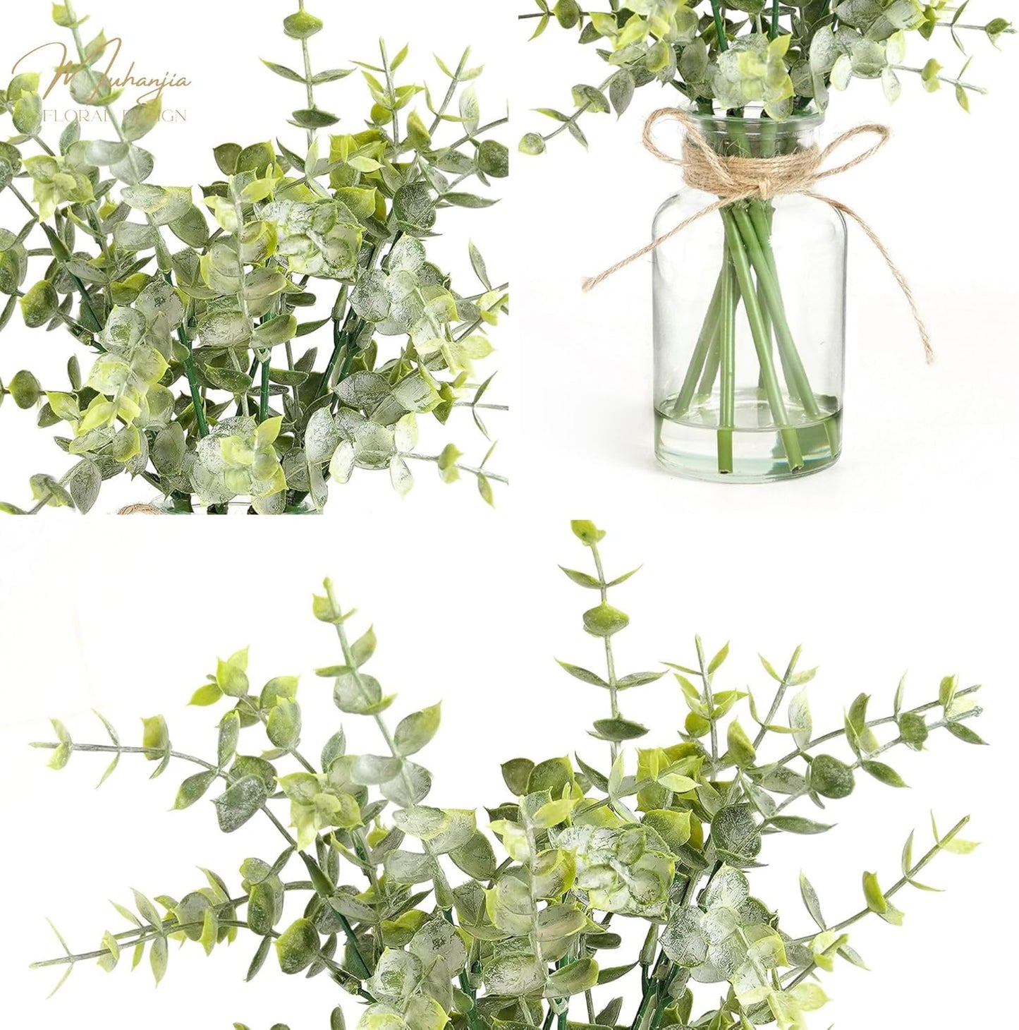 Artificial Eucalyptus Stems in Glass Vase with Faux Water,7Pcs Fake Plant for Centerpiece Bathroom Farmhouse Room Home Decor (Sage Green Eucalyptus)