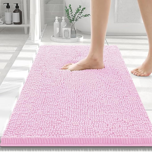 Smiry Luxury Chenille Bathroom Rugs 30x20, Extra Soft and Absorbent Shaggy Bath Mat, Machine Washable, Non-Slip Plush Carpet Runner for Tub, Shower, and Floor, Home Decor Accessories, Pink