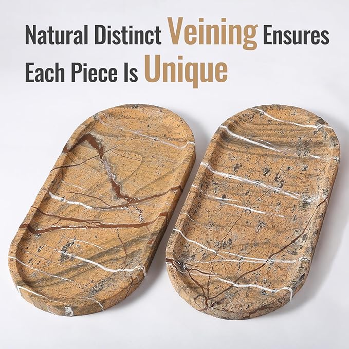 Koville Indian Natural Marble Tray, 12"x6" Vanity Decorative Tray for Countertop Organizer, Catchall Tray for Perfume, Candles, Jewelry Dish Tray