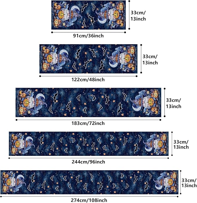 Halloween Table Runner with Gnomes, Bats & Pumpkins, Table Decoration for Dining Party and Home Decor,36x13 inches