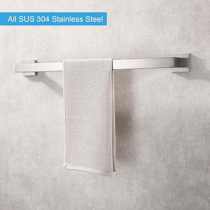 TASTOS 23.6 Inch Black Single Towel Bar Rack, SUS 304 Stainless Steel Bathroom Towel Bar Heavy Duty Towel Holder Kitchen Towel Rod, Wall Mount with Screws Towel Bar Rod Brushed Nickel Finish…