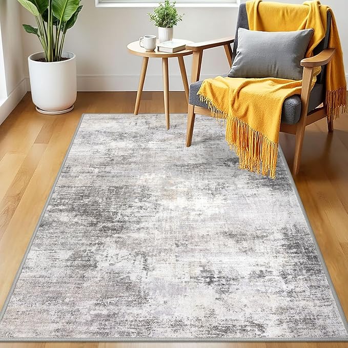 IOHOUZE Abstract Area Rug 3x5 Ft Washable Rugs for Entryway Indoor, Non Slip Kitchen Rug Printed Faux Wool Throw Rugs, Indoor Door Mat for Door Entrance Foyer Living Room, Grey Beige
