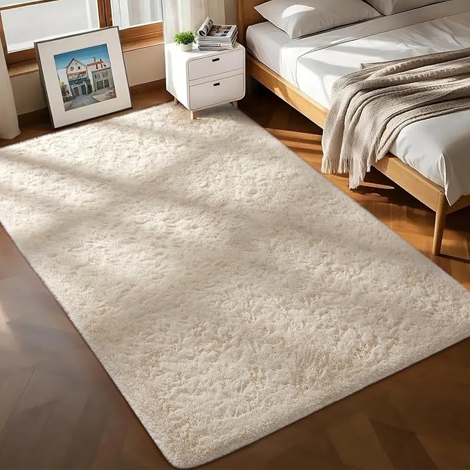 Ophanie 5x8 Area Rug, Upgrade Non-Slip Fluffy Soft Living Room Rugs, Shag Large Fuzzy Plush Carpets for Bedroom Ivory, Shaggy Kids Boys Girls Dorm Nursery Home Decor Aesthetic
