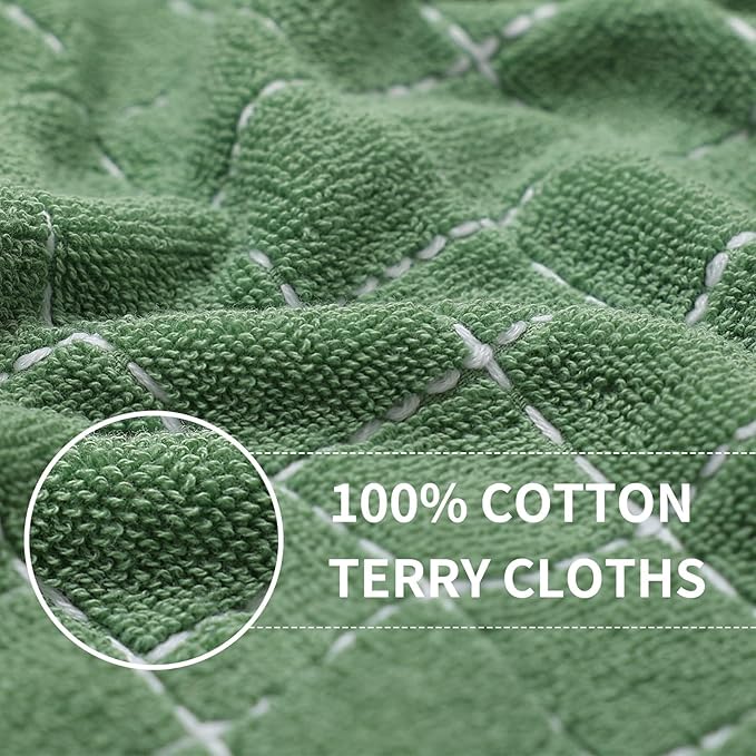Homaxy 100% Cotton Terry Kitchen Towels(Grass Green, 13 x 28 inches), Checkered Designed, Soft and Super Absorbent Dish Towels, 6 Pack