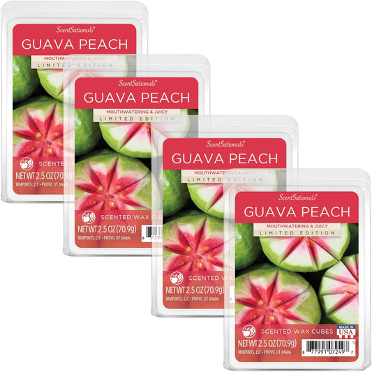Scentsationals Wax Melts, Wax Cubes Strong Scent - Guava Peach - Long Lasting Scented Wax Melts for Warmer, 10oz (24-Cubes)