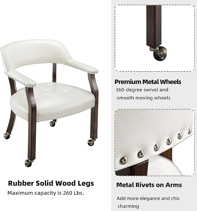 MODERION Solid Wood Boss Caption's Chairs,Dinning Chairs with Wheels and Arms,Office Desk Chairs, Classic Swivel Accent Chairs with Upholstered,Dinner Chairs, 31.5¡±H White SY318WT