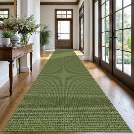 KOZYFLY Extra Long Runners for Hallways 3x20 ft Washable Kitchen Runner Non Slip Rubber Backed Hallway Rug Cotton Entryway Runner Rug Floor Carpet for Indoor Hall, Kitchen, Olive Green/Earthy Green