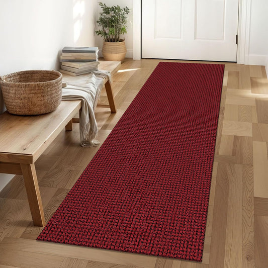 IOHOUZE Christmas Runner Rug 2x6 Ft Black Red Woven Runners for Hallways Washable Kitchen Rug Non Slip Braided Entryway Runner Rugs Floor Carpet Runners for Indoor Foyer Bedroom Laundry