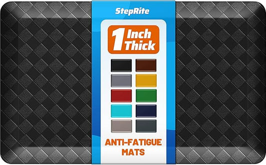 StepRite 1” Thick Kitchen Mats for Floor, Anti Fatigue Kitchen Rugs, Non-Slip,Heavy Duty Waterproof Kitchen Rug, Standing Desk Mat for Home, Kitchen, Office, (Black)