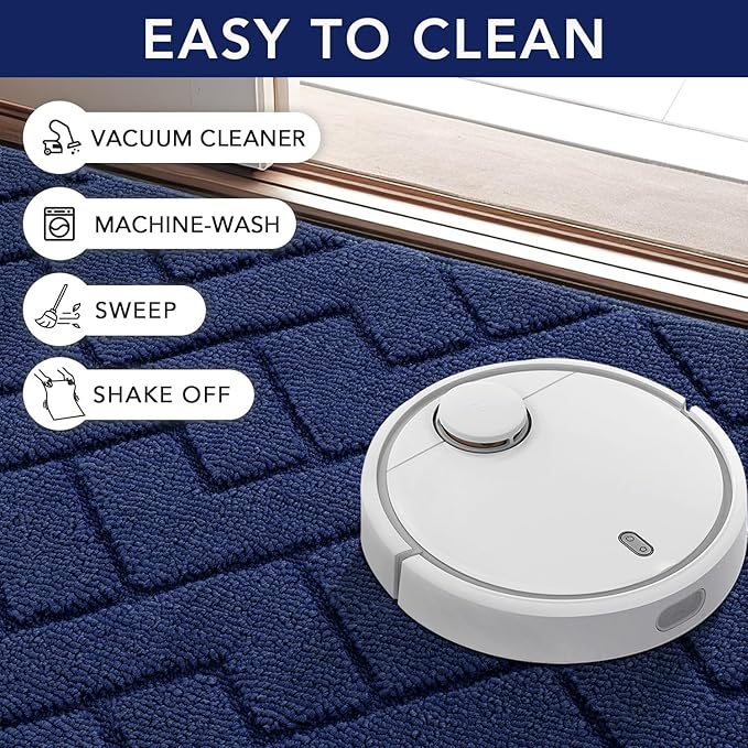 hicorfe Indoor Doormat,Front Back Door Mat TPR Backing Non Slip Mats 20"x31.5" Absorbent Resist Dirt Entrance Doormat Inside Floor for Entryway Washable Low-Profile(Navy Blue)