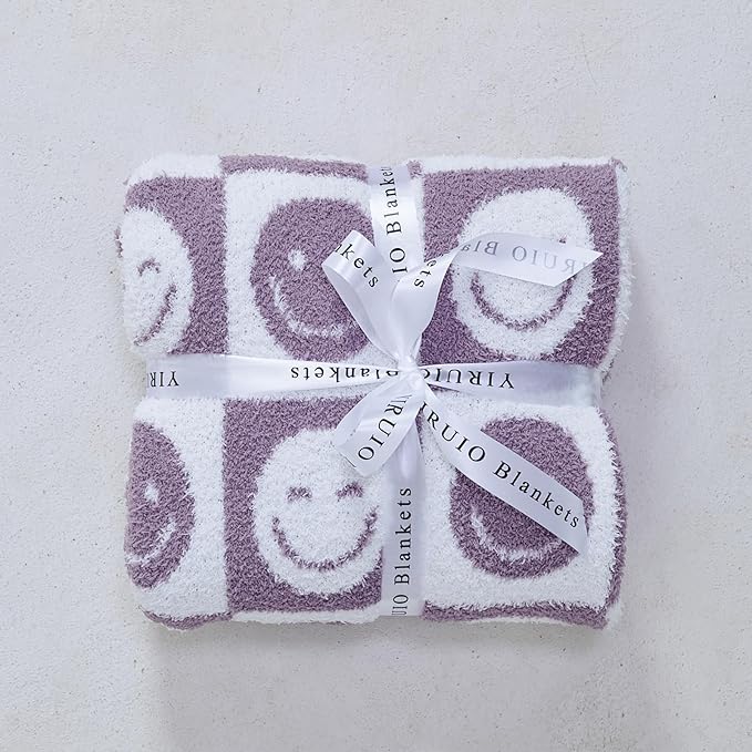 YIRUIO with Smiley Faces Checkerboard Throw Blankets Checkered Reversible Microfiber Super Soft Warm Cozy Fluffy Shaggy Blanket for Home Office Couch Bed Sofa Decor (Lavender)
