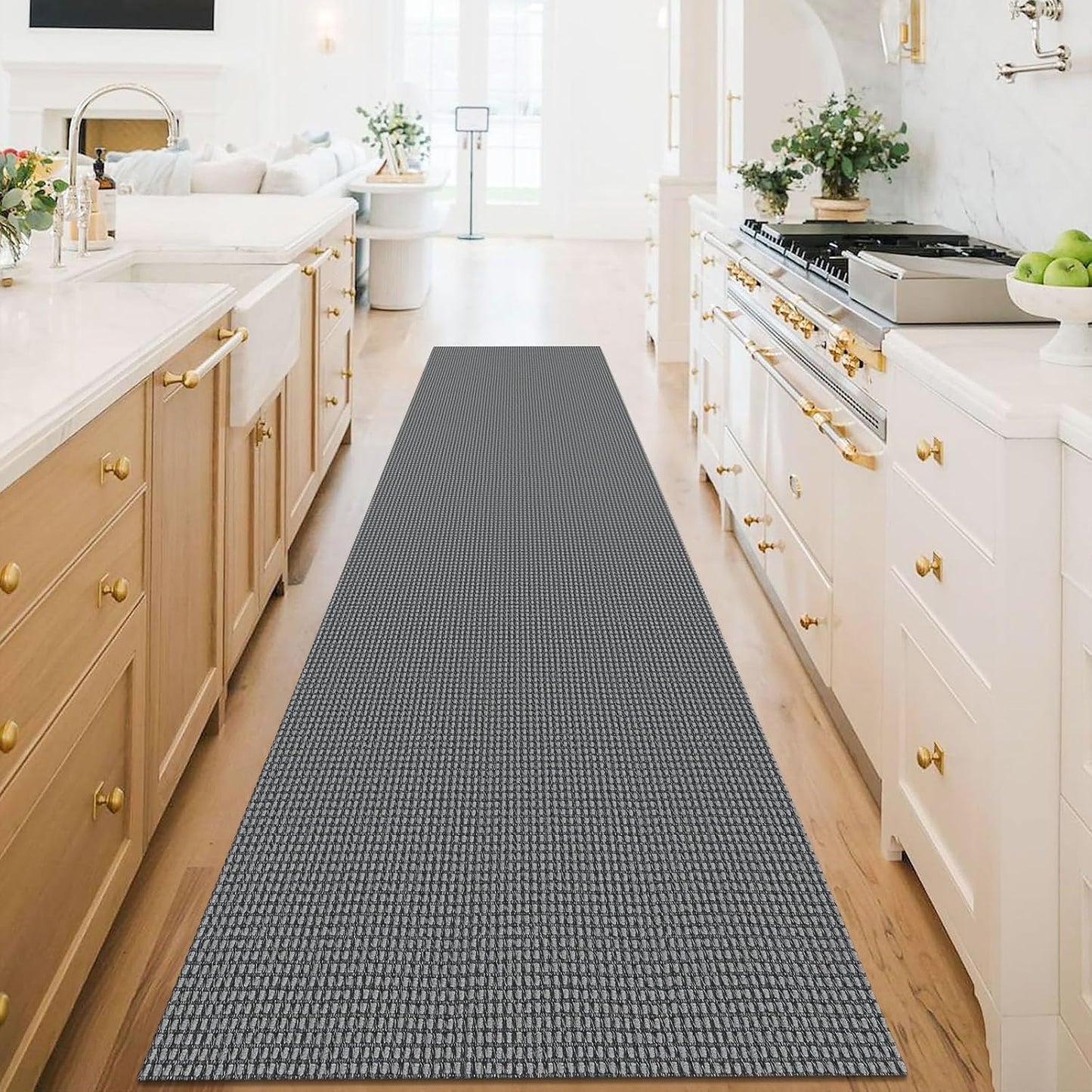 KOZYFLY Extra Long Runners for Hallways 3x16 ft Washable Kitchen Runner Non Slip Rubber Backed Hallway Rug Cotton Entryway Runner Rug Floor Carpet for Indoor Hall, Kitchen, Stair, Grey/Dark Grey