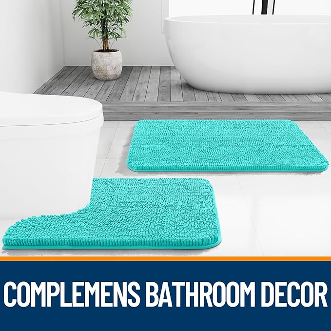 OLANLY Bathroom Rugs 40x32, Extra Soft Absorbent Chenille Bath Rugs, Rubber Backing Quick Dry, Machine Washable Bath Mats for Bathroom Floor, Tub and Shower, Home Decor Accessories, Teal