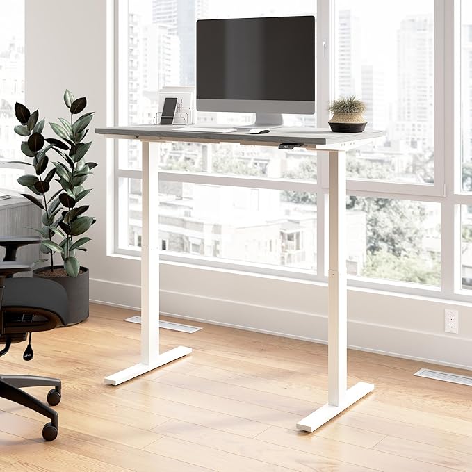 Bush Business Furniture 48-inch Electric Height Adjustable Standing Desk, Ergonomic Sit-Stand Computer Table for Home and Professional Office, Move 60 Series, Platinum Gray with White Base