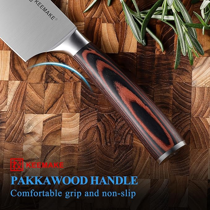 KEEMAKE Nakiri Knife 7 Inch - Sharp Meat Cleaver with High Carbon Stainless Steel Blade, Japanese Kitchen Vegetable Cooking Knife with Ergonomic Pakkawood Handle and Gift Box Included
