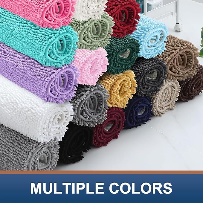 Smiry Luxury Chenille Bathroom Rugs 36x24, Extra Soft and Absorbent Shaggy Bath Mat, Machine Washable, Non-Slip Plush Carpet Runner for Tub, Shower, and Floor, Home Decor Accessories, Grey
