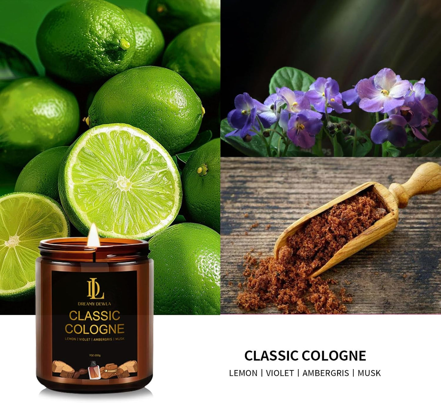 Classic Cologne Candle, Cologne Aromatherapy Candle, Masculine Candles for Men, Father's Day Gifts for Men, Natural Soy Candles for Home Scented, Long Lasting with 50 Hour Burn Time, 7oz