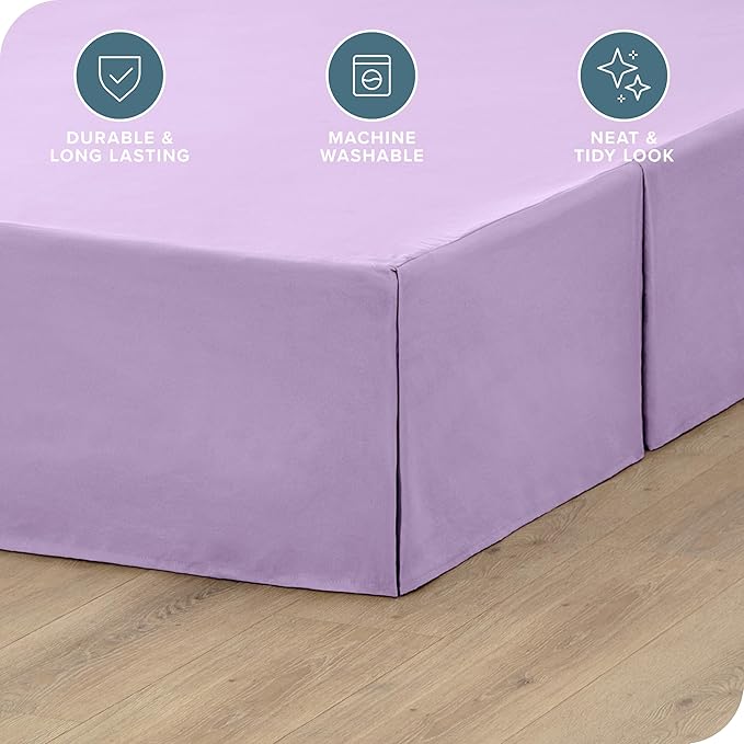 Bare Home Kids Twin Bed Skirt - 15-Inch Tailored Drop Easy Fit - Bed Skirt for Beds - Center & Corner Pleats (Twin, Lavender)